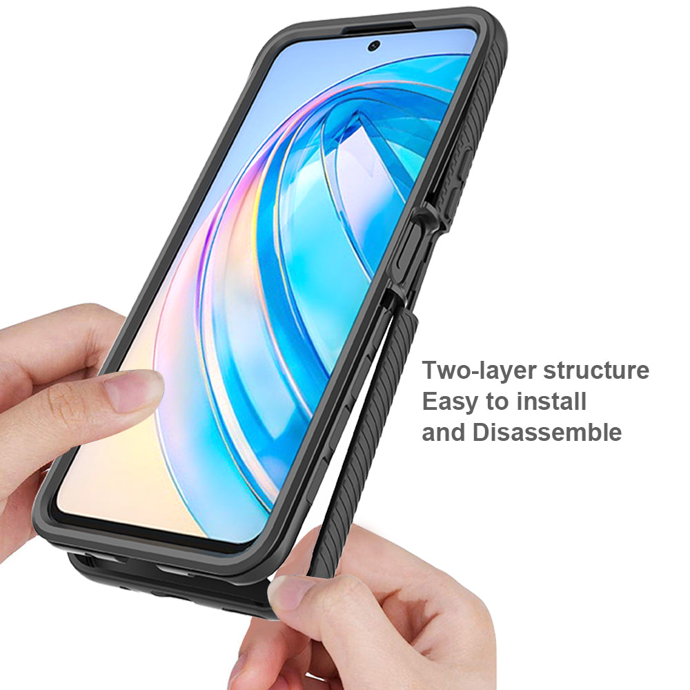 For Honor X8a 4G Impact Resistant Phone Cover 3-in-1 Detachable Case with PET Screen Protector