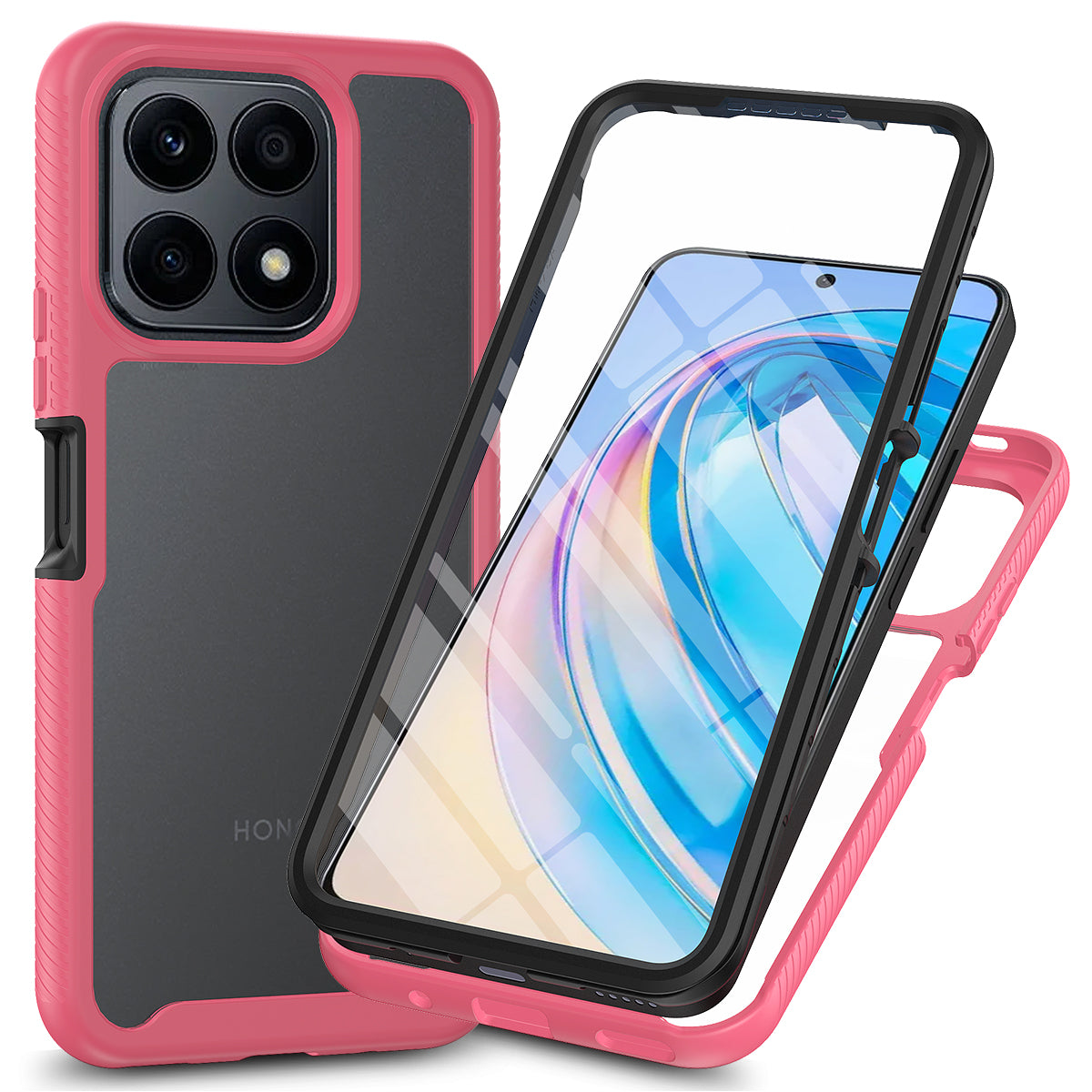 For Honor X8a 4G Impact Resistant Phone Cover 3-in-1 Detachable Case with PET Screen Protector