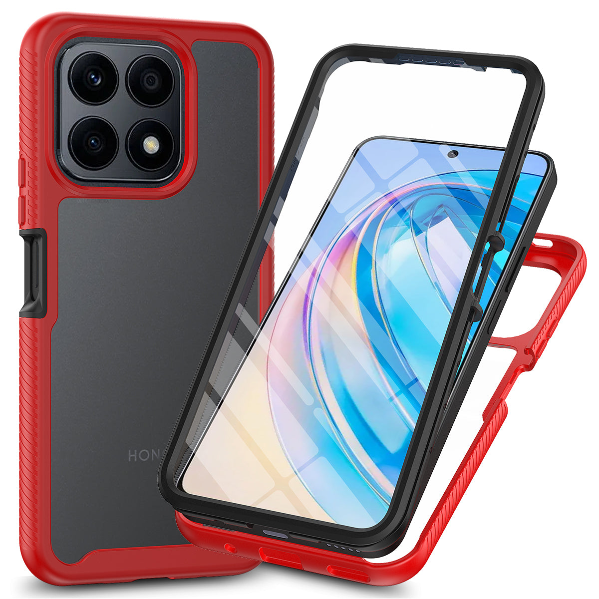 For Honor X8a 4G Impact Resistant Phone Cover 3-in-1 Detachable Case with PET Screen Protector