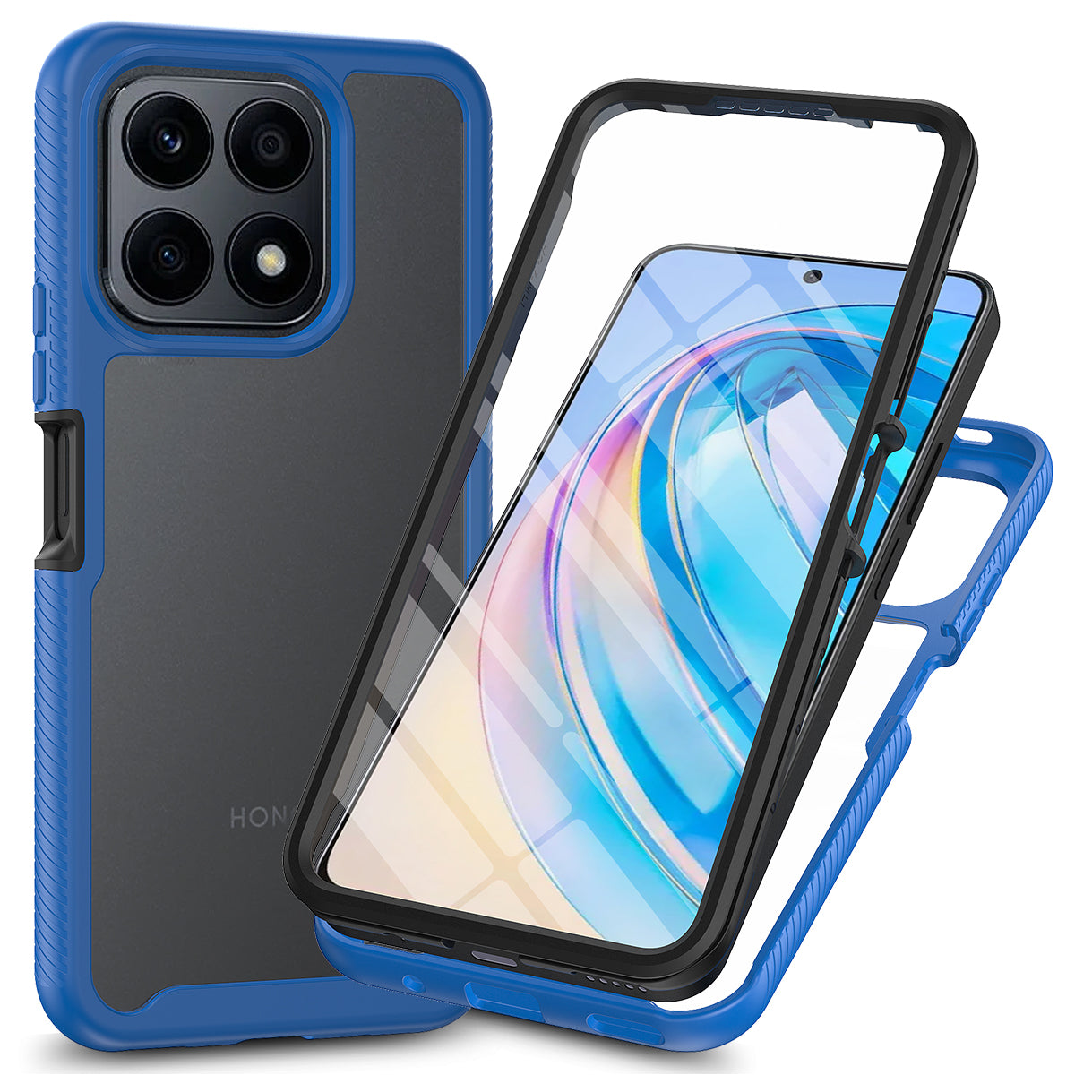 For Honor X8a 4G Impact Resistant Phone Cover 3-in-1 Detachable Case with PET Screen Protector