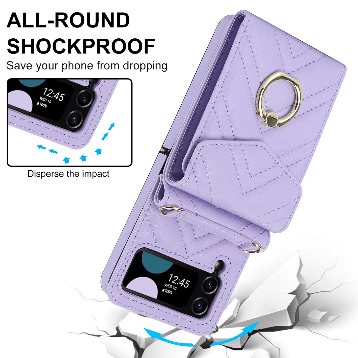 ZD 011 Card Bag Phone Case for Samsung Galaxy Z Flip3 5G, Ring Kickstand RFID Blocking Leather+PC Cover