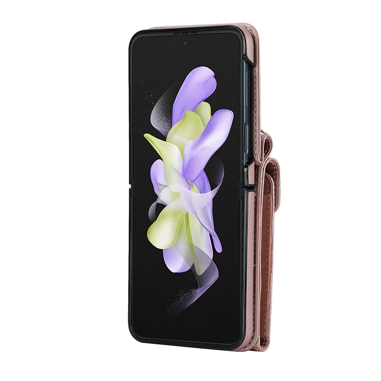 ZD 011 Card Bag Phone Case for Samsung Galaxy Z Flip3 5G, Ring Kickstand RFID Blocking Leather+PC Cover