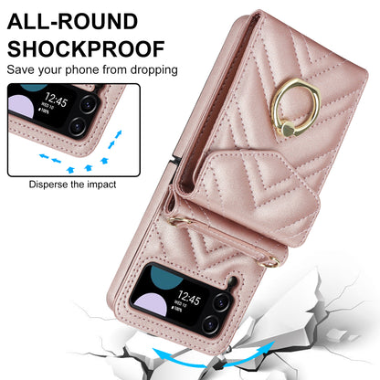 ZD 011 Card Bag Phone Case for Samsung Galaxy Z Flip3 5G, Ring Kickstand RFID Blocking Leather+PC Cover