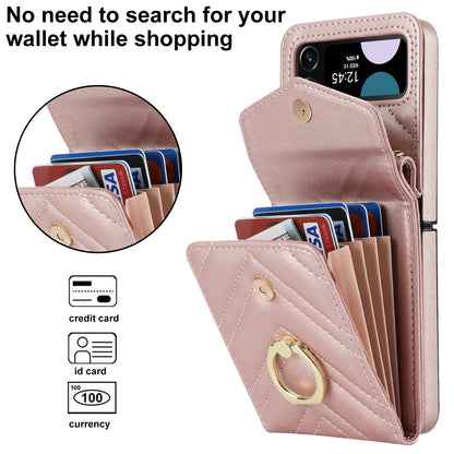 ZD 011 Card Bag Phone Case for Samsung Galaxy Z Flip3 5G, Ring Kickstand RFID Blocking Leather+PC Cover