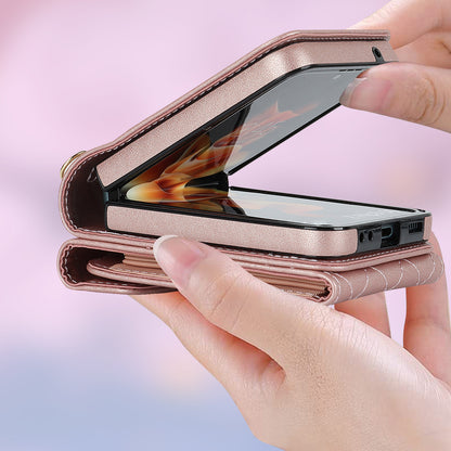 ZD 011 Card Bag Phone Case for Samsung Galaxy Z Flip3 5G, Ring Kickstand RFID Blocking Leather+PC Cover