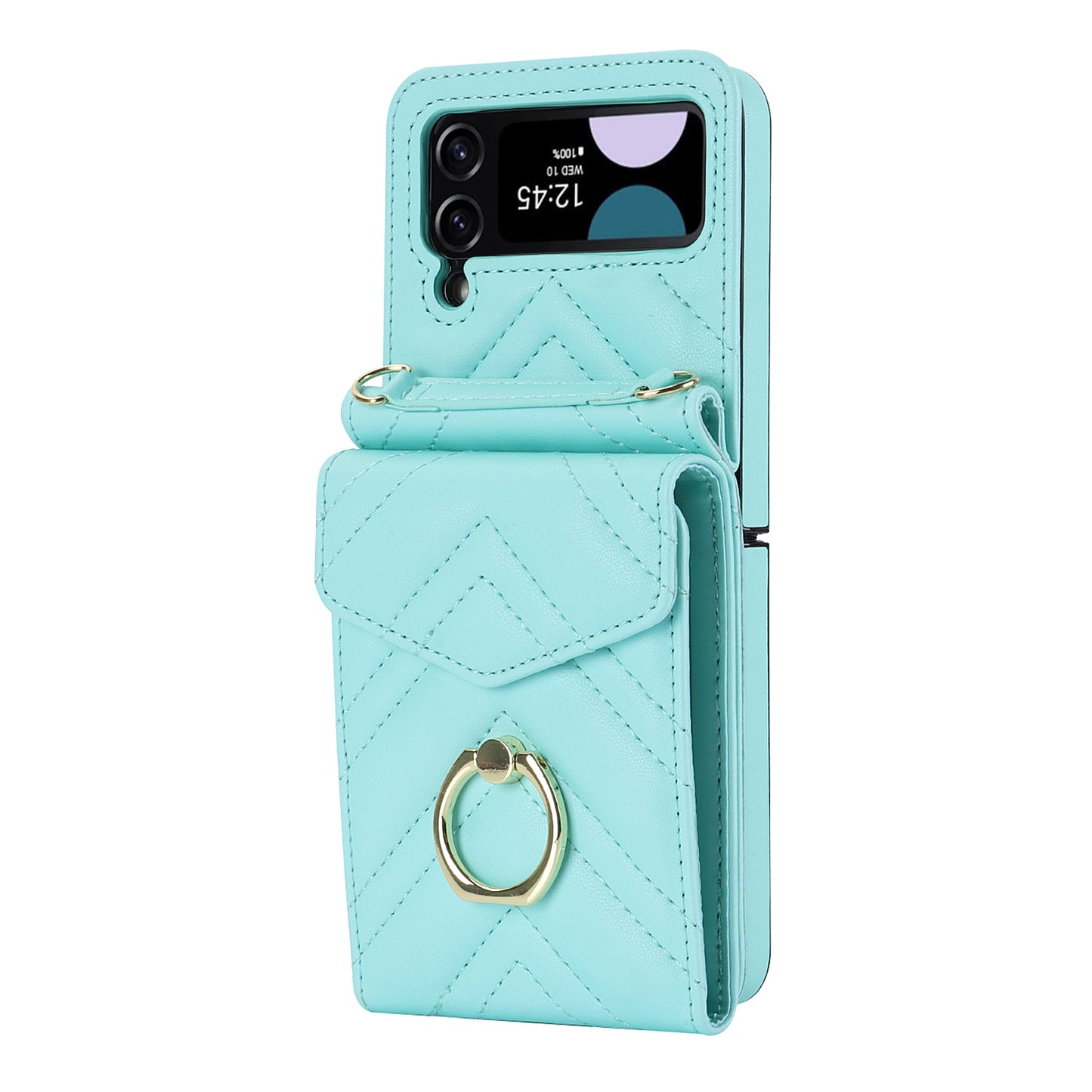 ZD 011 Card Bag Phone Case for Samsung Galaxy Z Flip3 5G, Ring Kickstand RFID Blocking Leather+PC Cover