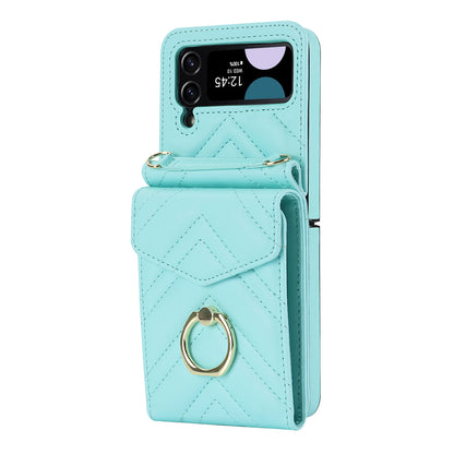 ZD 011 Card Bag Phone Case for Samsung Galaxy Z Flip3 5G, Ring Kickstand RFID Blocking Leather+PC Cover