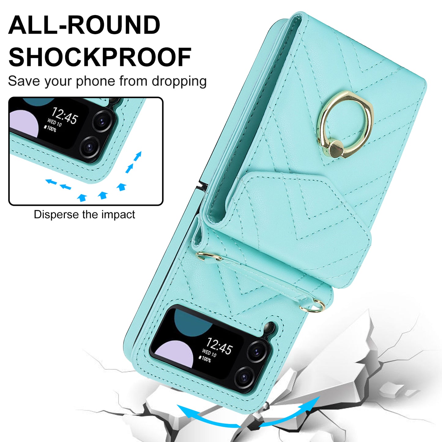 ZD 011 Card Bag Phone Case for Samsung Galaxy Z Flip3 5G, Ring Kickstand RFID Blocking Leather+PC Cover