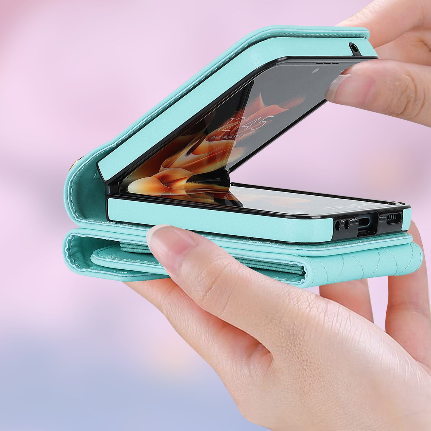 ZD 011 Card Bag Phone Case for Samsung Galaxy Z Flip3 5G, Ring Kickstand RFID Blocking Leather+PC Cover