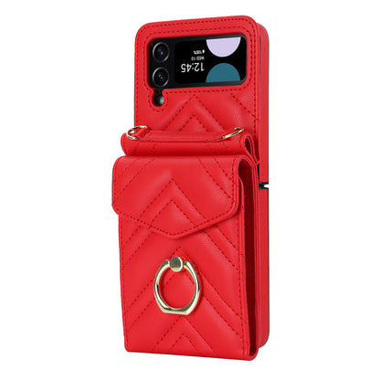 ZD 011 Card Bag Phone Case for Samsung Galaxy Z Flip3 5G, Ring Kickstand RFID Blocking Leather+PC Cover