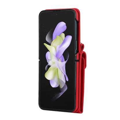 ZD 011 Card Bag Phone Case for Samsung Galaxy Z Flip3 5G, Ring Kickstand RFID Blocking Leather+PC Cover