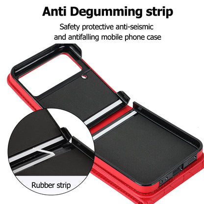 ZD 011 Card Bag Phone Case for Samsung Galaxy Z Flip3 5G, Ring Kickstand RFID Blocking Leather+PC Cover