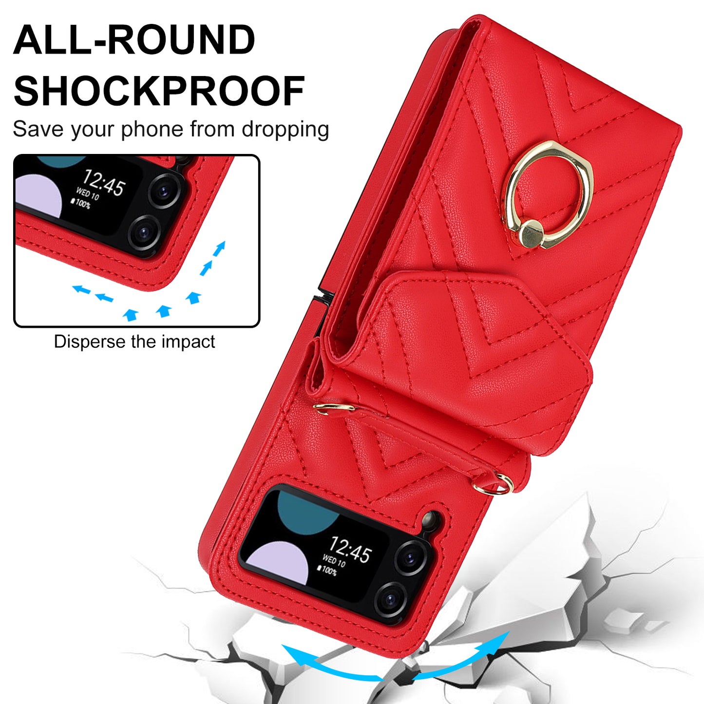 ZD 011 Card Bag Phone Case for Samsung Galaxy Z Flip3 5G, Ring Kickstand RFID Blocking Leather+PC Cover