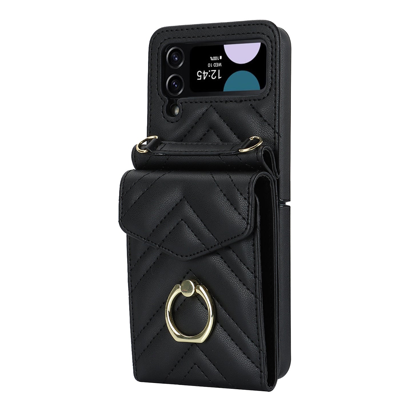 ZD 011 Card Bag Phone Case for Samsung Galaxy Z Flip3 5G, Ring Kickstand RFID Blocking Leather+PC Cover
