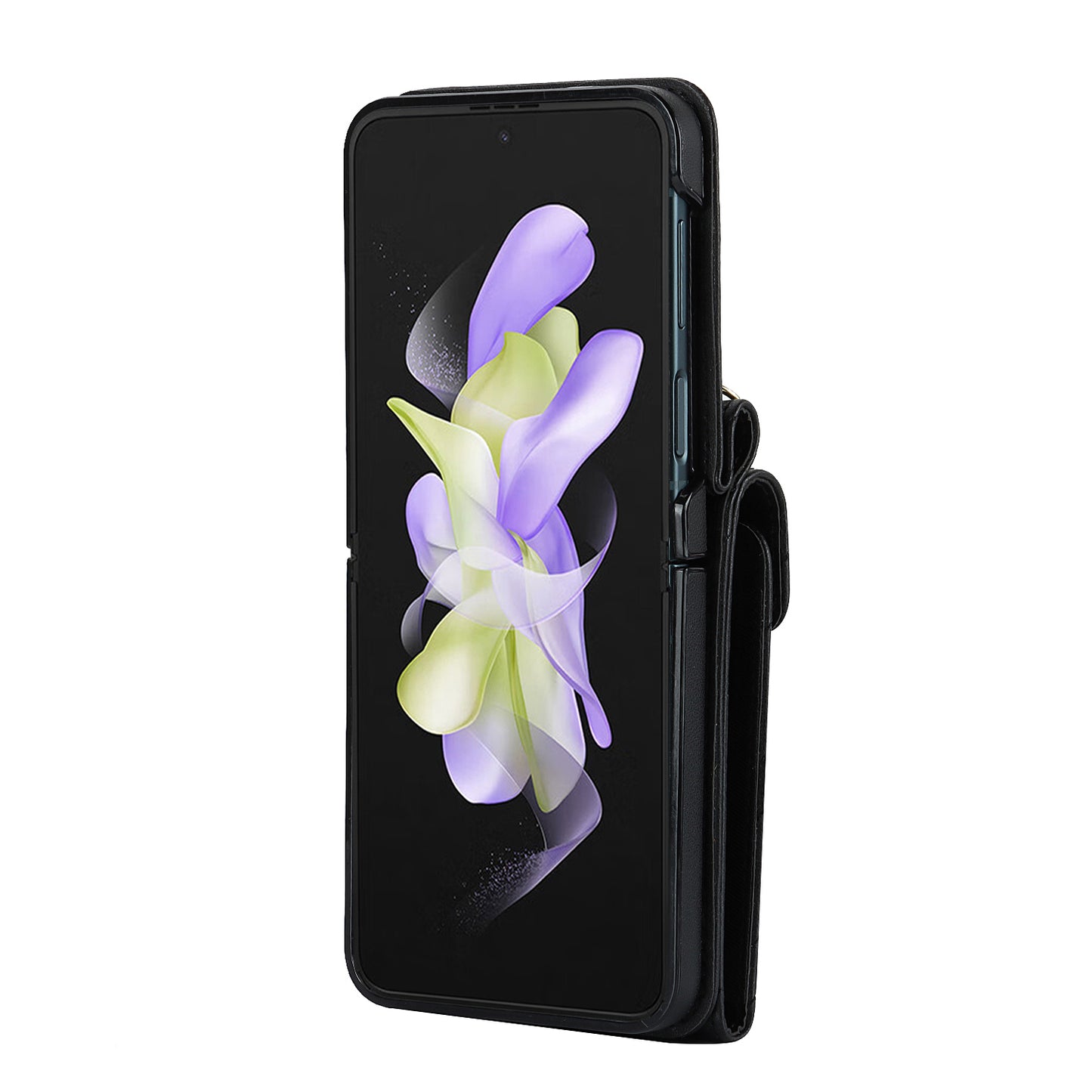 ZD 011 Card Bag Phone Case for Samsung Galaxy Z Flip3 5G, Ring Kickstand RFID Blocking Leather+PC Cover