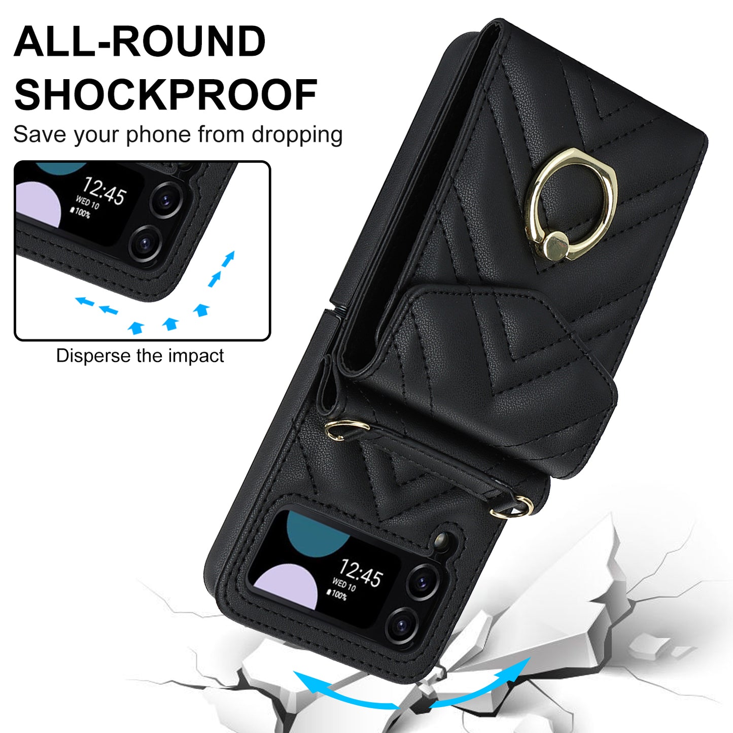 ZD 011 Card Bag Phone Case for Samsung Galaxy Z Flip3 5G, Ring Kickstand RFID Blocking Leather+PC Cover