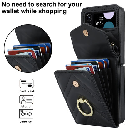 ZD 011 Card Bag Phone Case for Samsung Galaxy Z Flip3 5G, Ring Kickstand RFID Blocking Leather+PC Cover
