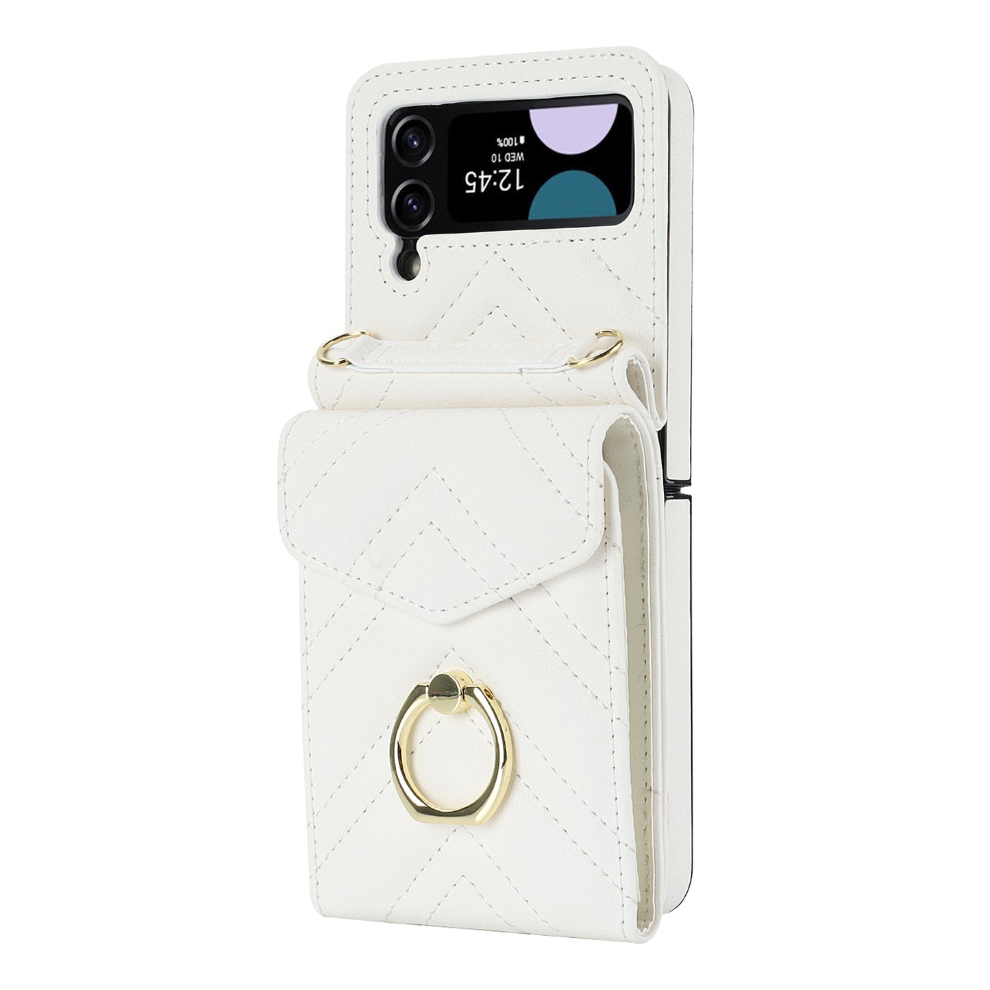 ZD 011 Card Bag Phone Case for Samsung Galaxy Z Flip3 5G, Ring Kickstand RFID Blocking Leather+PC Cover