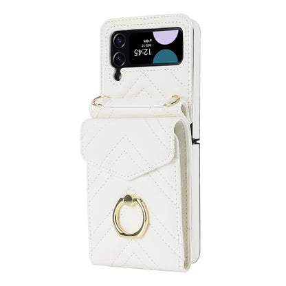 ZD 011 Card Bag Phone Case for Samsung Galaxy Z Flip3 5G, Ring Kickstand RFID Blocking Leather+PC Cover