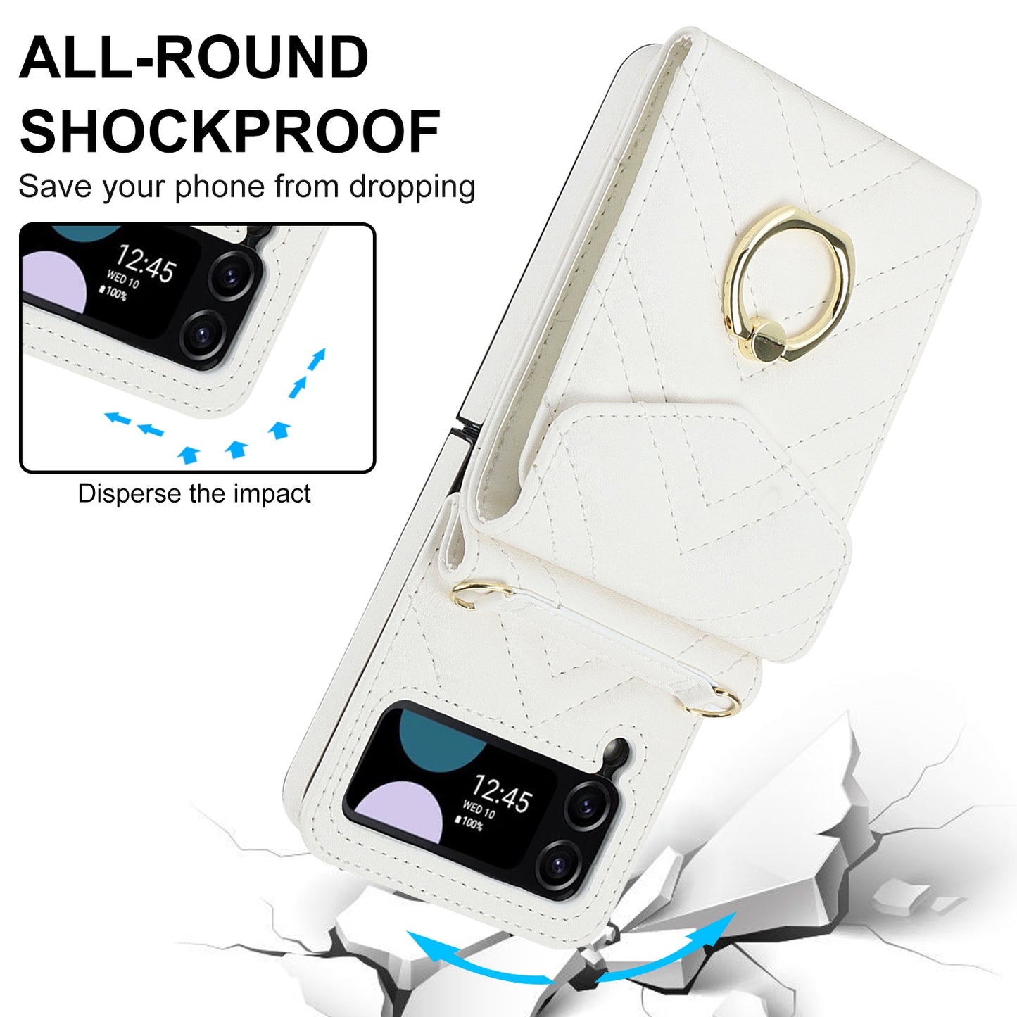 ZD 011 Card Bag Phone Case for Samsung Galaxy Z Flip3 5G, Ring Kickstand RFID Blocking Leather+PC Cover