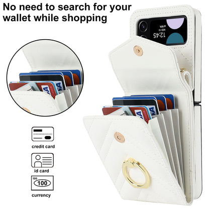 ZD 011 Card Bag Phone Case for Samsung Galaxy Z Flip3 5G, Ring Kickstand RFID Blocking Leather+PC Cover