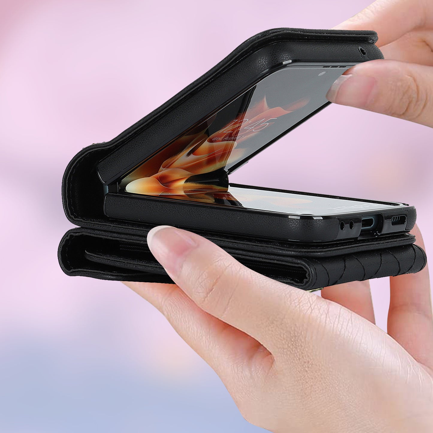 RFID Blocking Phone Case for Samsung Galaxy Z Flip4 5G, Card Holder Leather+PC Cover