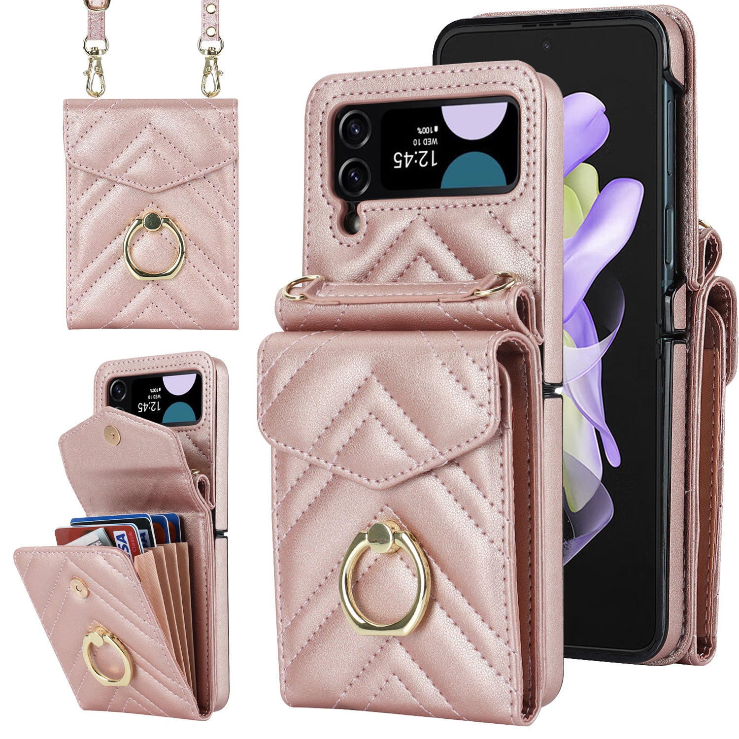 RFID Blocking Phone Case for Samsung Galaxy Z Flip4 5G, Card Holder Leather+PC Cover