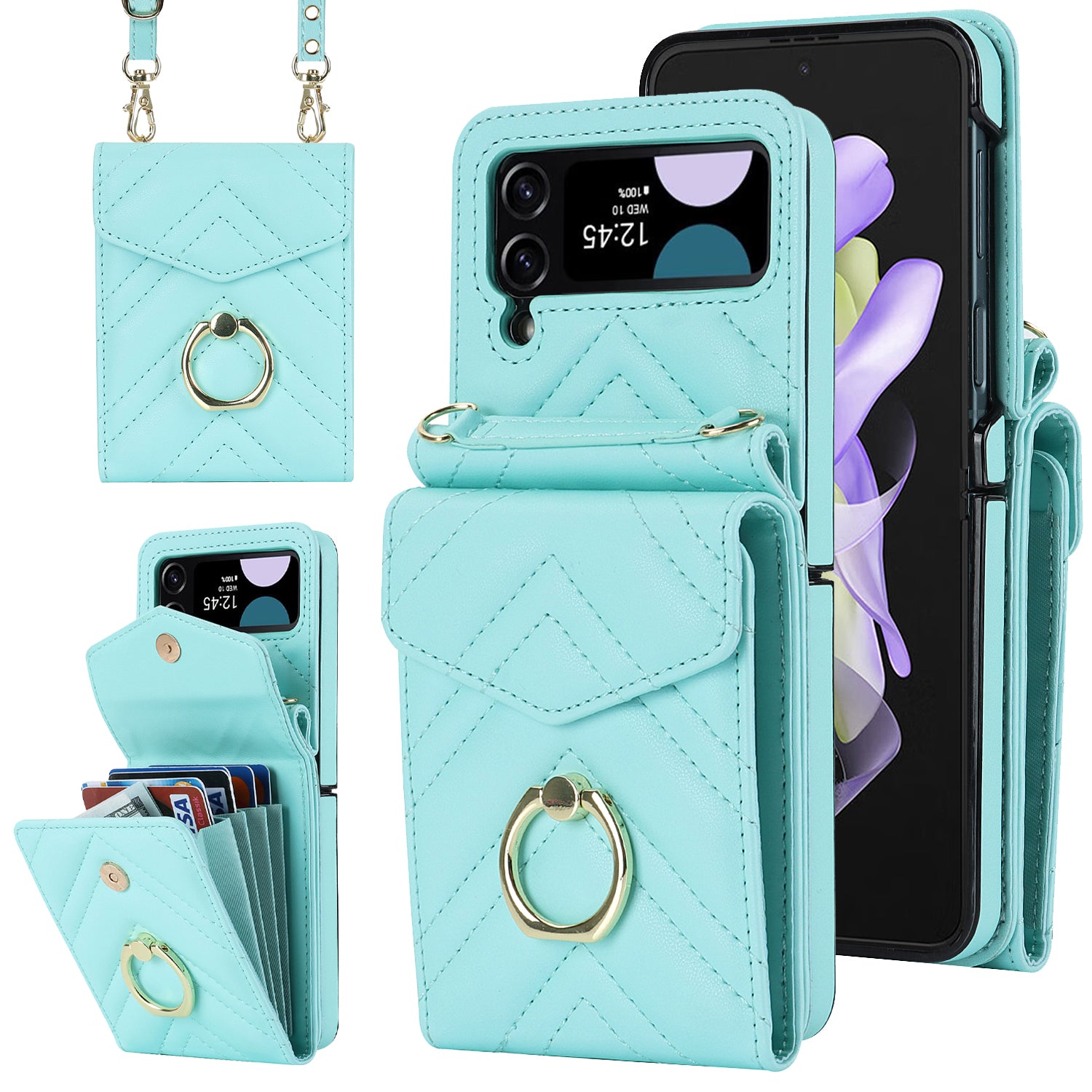 RFID Blocking Phone Case for Samsung Galaxy Z Flip4 5G, Card Holder Leather+PC Cover