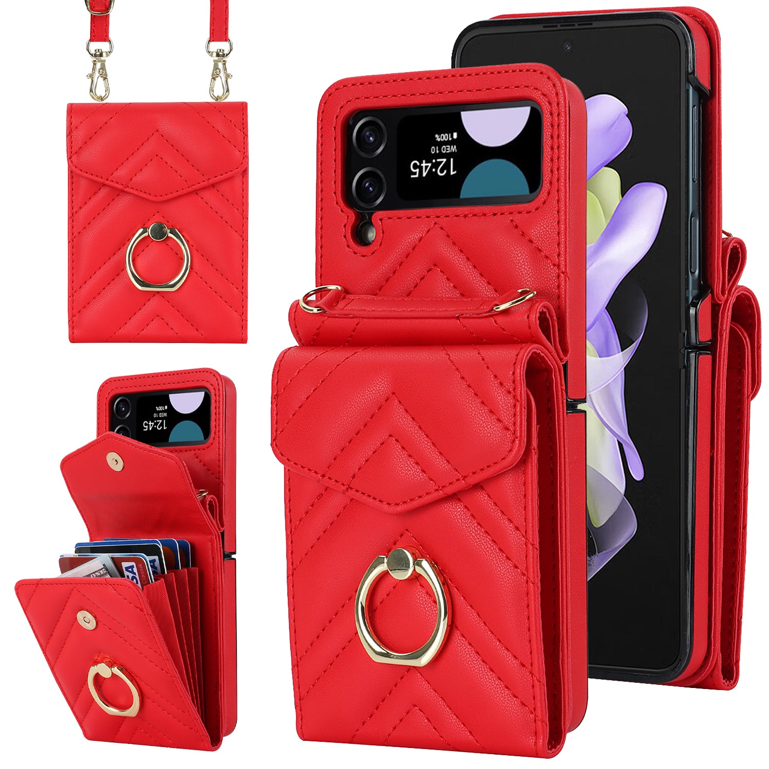 RFID Blocking Phone Case for Samsung Galaxy Z Flip4 5G, Card Holder Leather+PC Cover
