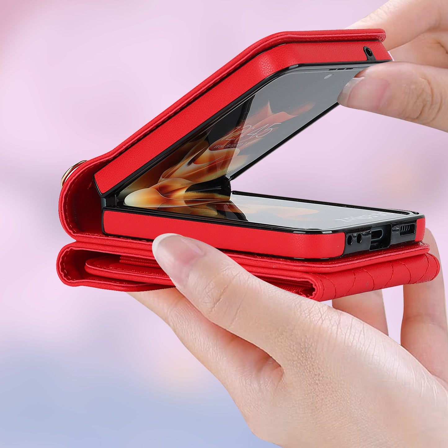 RFID Blocking Phone Case for Samsung Galaxy Z Flip4 5G, Card Holder Leather+PC Cover