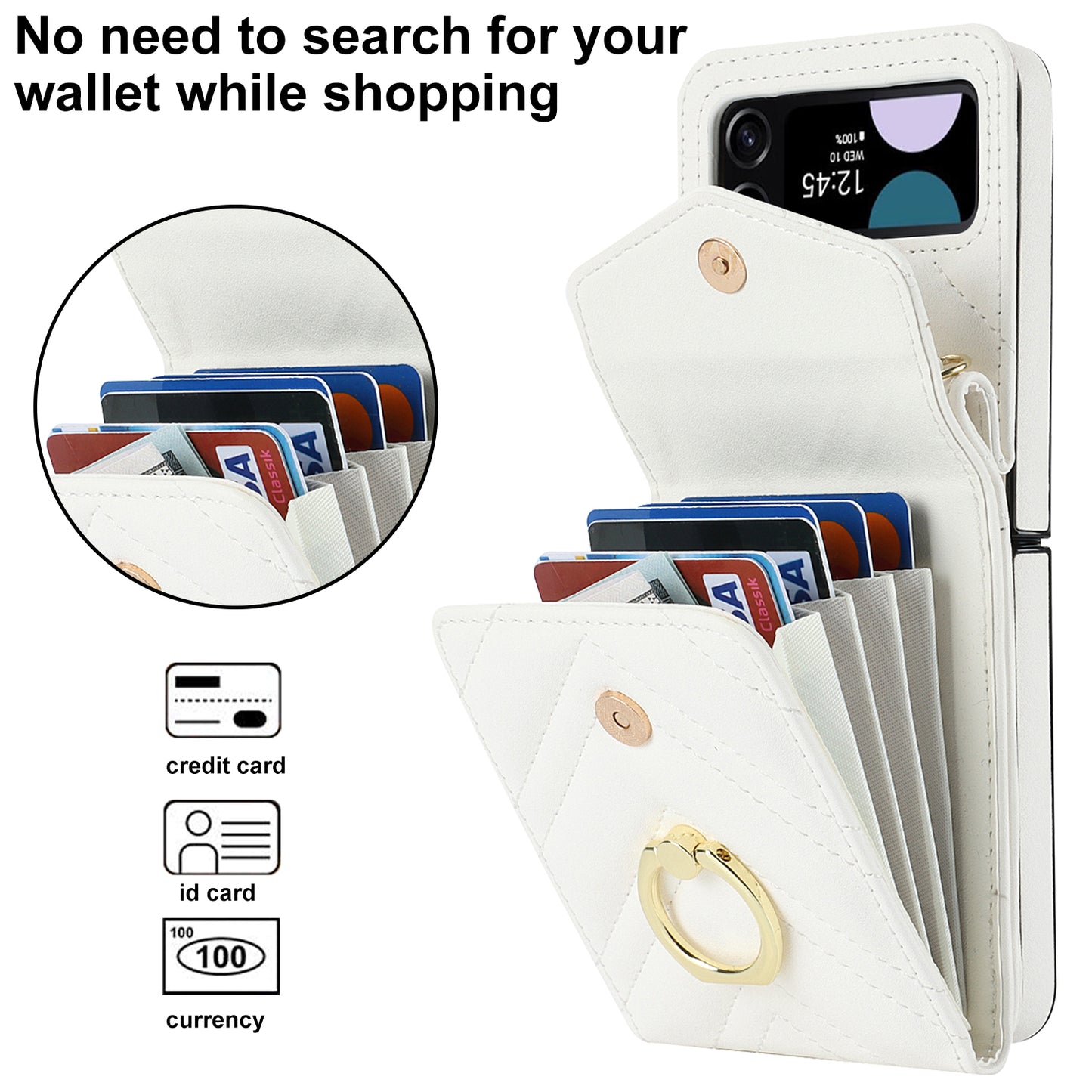 RFID Blocking Phone Case for Samsung Galaxy Z Flip4 5G, Card Holder Leather+PC Cover