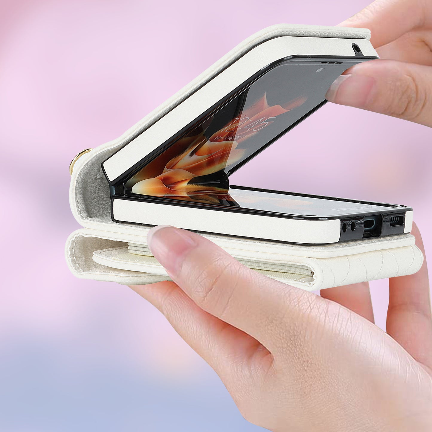 RFID Blocking Phone Case for Samsung Galaxy Z Flip4 5G, Card Holder Leather+PC Cover