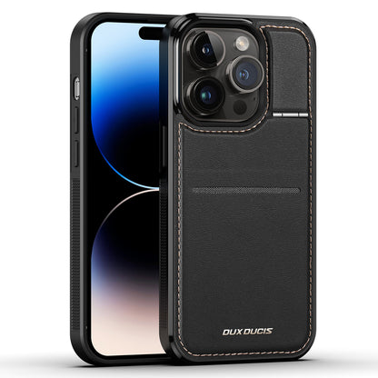 DUX DUCIS Rafi Series for iPhone 14 Pro Max RFID Blocking Card Holder Kickstand Magnetic Phone Case Leather+PC+TPU Cover