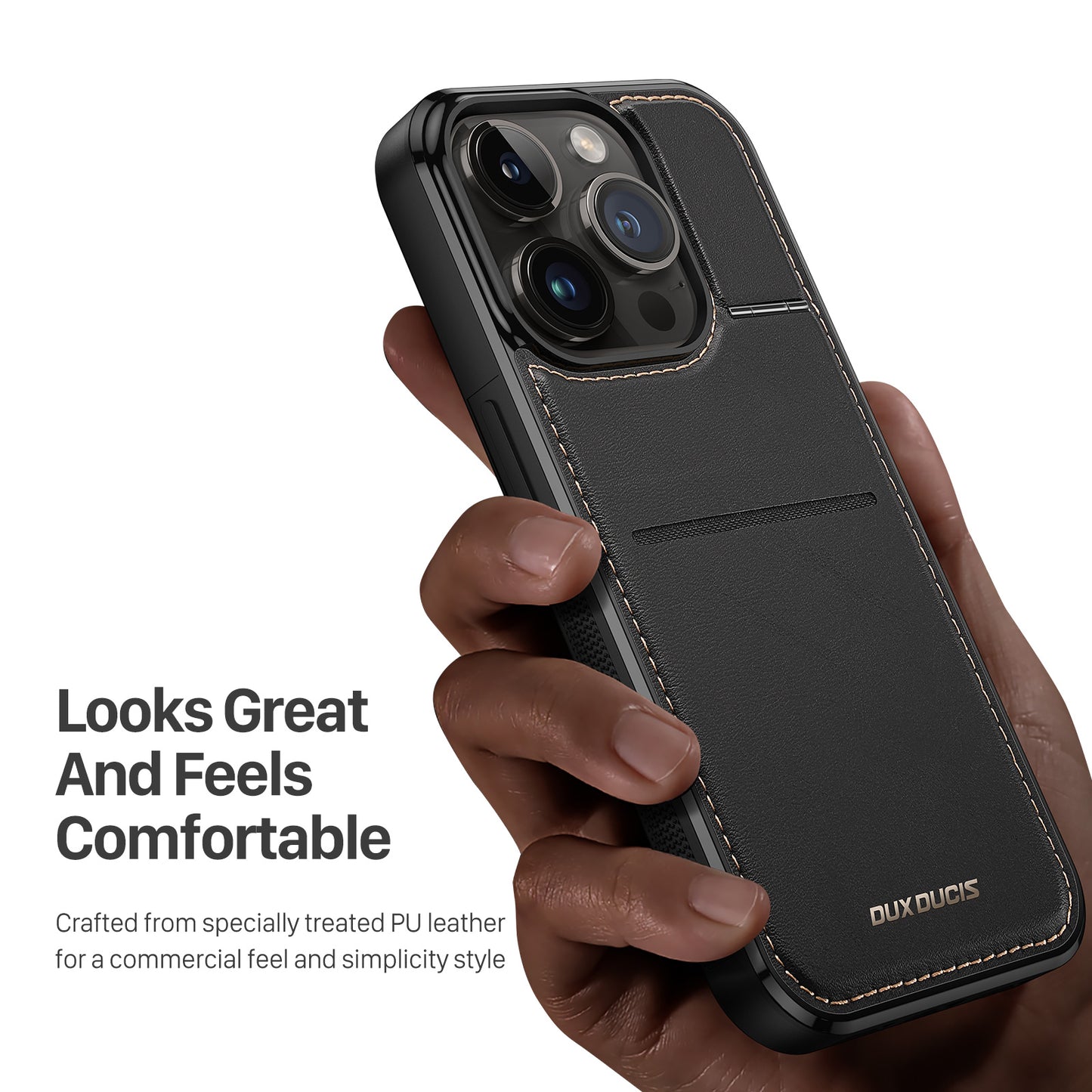 DUX DUCIS Rafi Series for iPhone 14 Pro Max RFID Blocking Card Holder Kickstand Magnetic Phone Case Leather+PC+TPU Cover