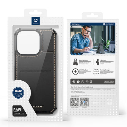 DUX DUCIS Rafi Series for iPhone 14 Pro Max RFID Blocking Card Holder Kickstand Magnetic Phone Case Leather+PC+TPU Cover