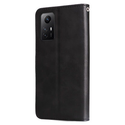 For Xiaomi Redmi Note 12S 4G Calf Texture Phone Case Stand Zipper Pocket Wallet Cover