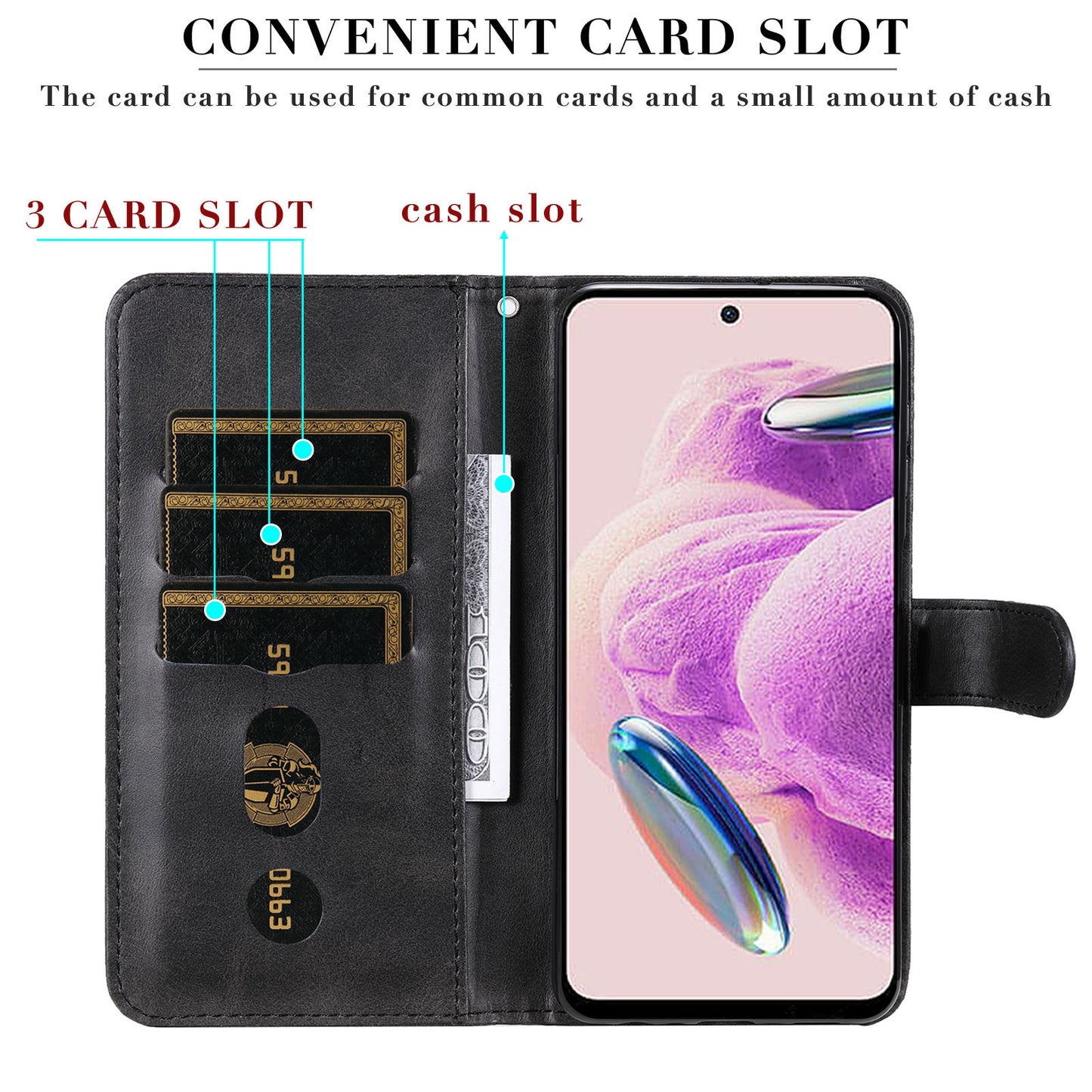 For Xiaomi Redmi Note 12S 4G Calf Texture Phone Case Stand Zipper Pocket Wallet Cover