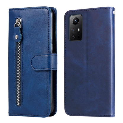 For Xiaomi Redmi Note 12S 4G Calf Texture Phone Case Stand Zipper Pocket Wallet Cover