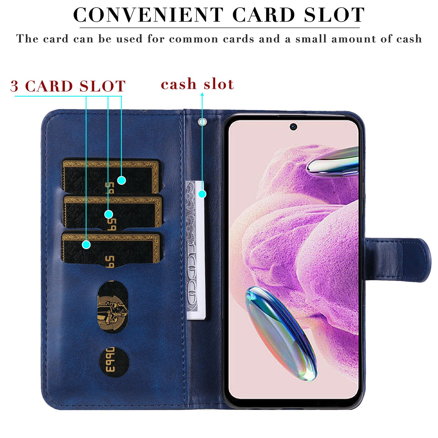 For Xiaomi Redmi Note 12S 4G Calf Texture Phone Case Stand Zipper Pocket Wallet Cover