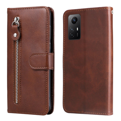For Xiaomi Redmi Note 12S 4G Calf Texture Phone Case Stand Zipper Pocket Wallet Cover