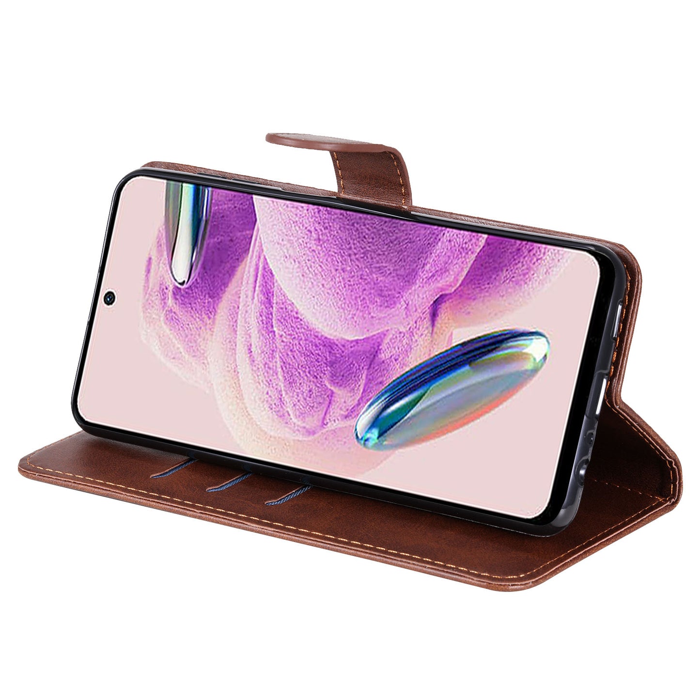 For Xiaomi Redmi Note 12S 4G Calf Texture Phone Case Stand Zipper Pocket Wallet Cover