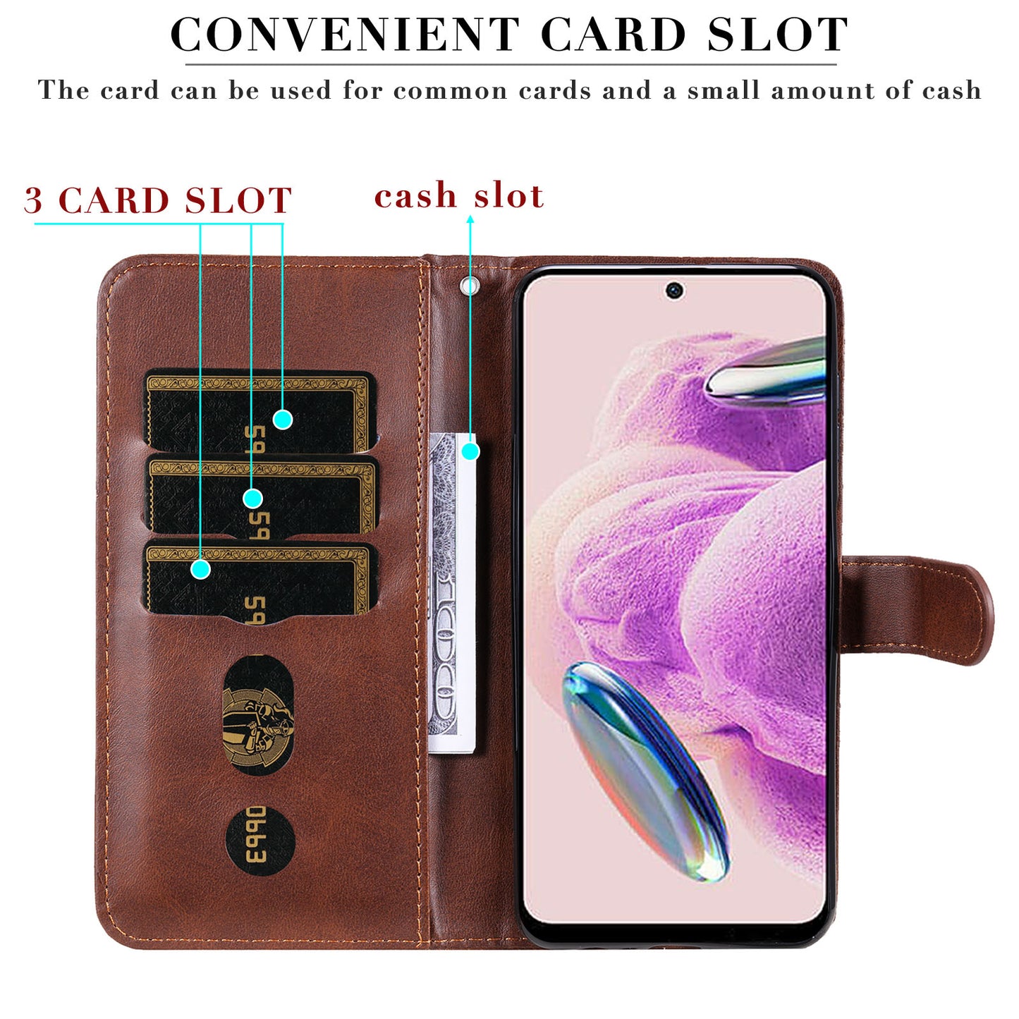 For Xiaomi Redmi Note 12S 4G Calf Texture Phone Case Stand Zipper Pocket Wallet Cover