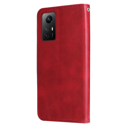 For Xiaomi Redmi Note 12S 4G Calf Texture Phone Case Stand Zipper Pocket Wallet Cover