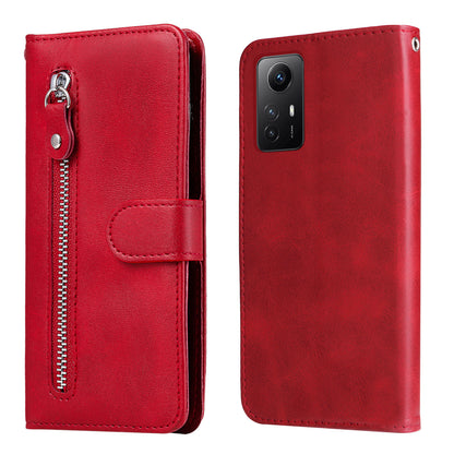 For Xiaomi Redmi Note 12S 4G Calf Texture Phone Case Stand Zipper Pocket Wallet Cover
