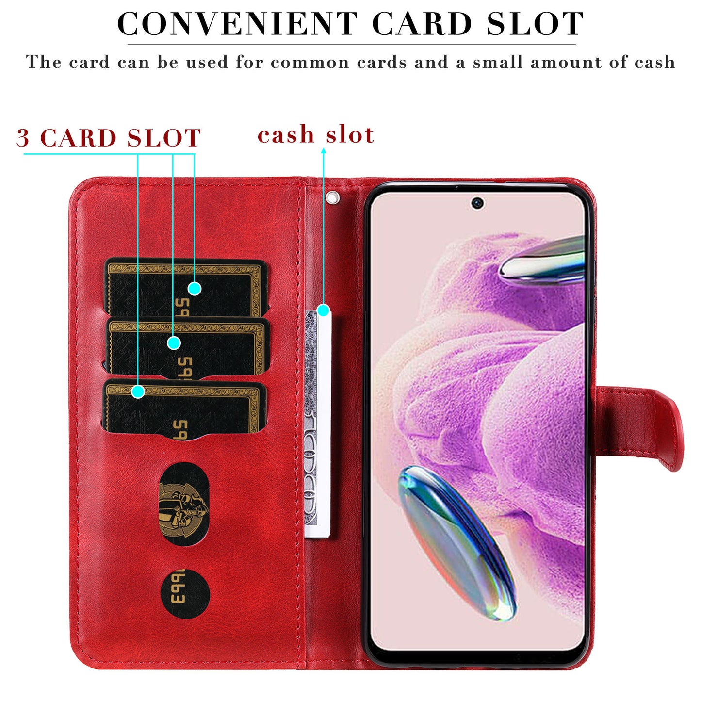 For Xiaomi Redmi Note 12S 4G Calf Texture Phone Case Stand Zipper Pocket Wallet Cover