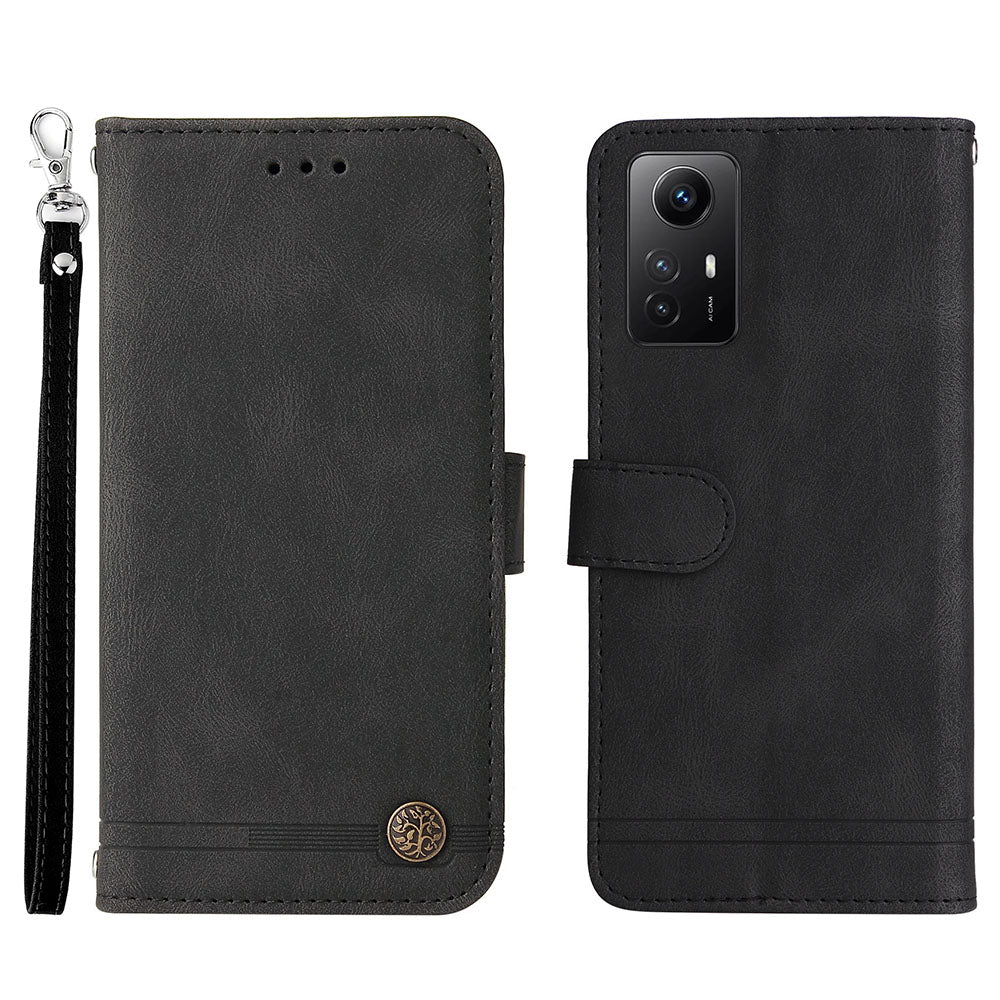 For Xiaomi Redmi Note 12S 4G Skin-touch Phone Case Imprinted Lines Stand PU Leather Wallet Cover