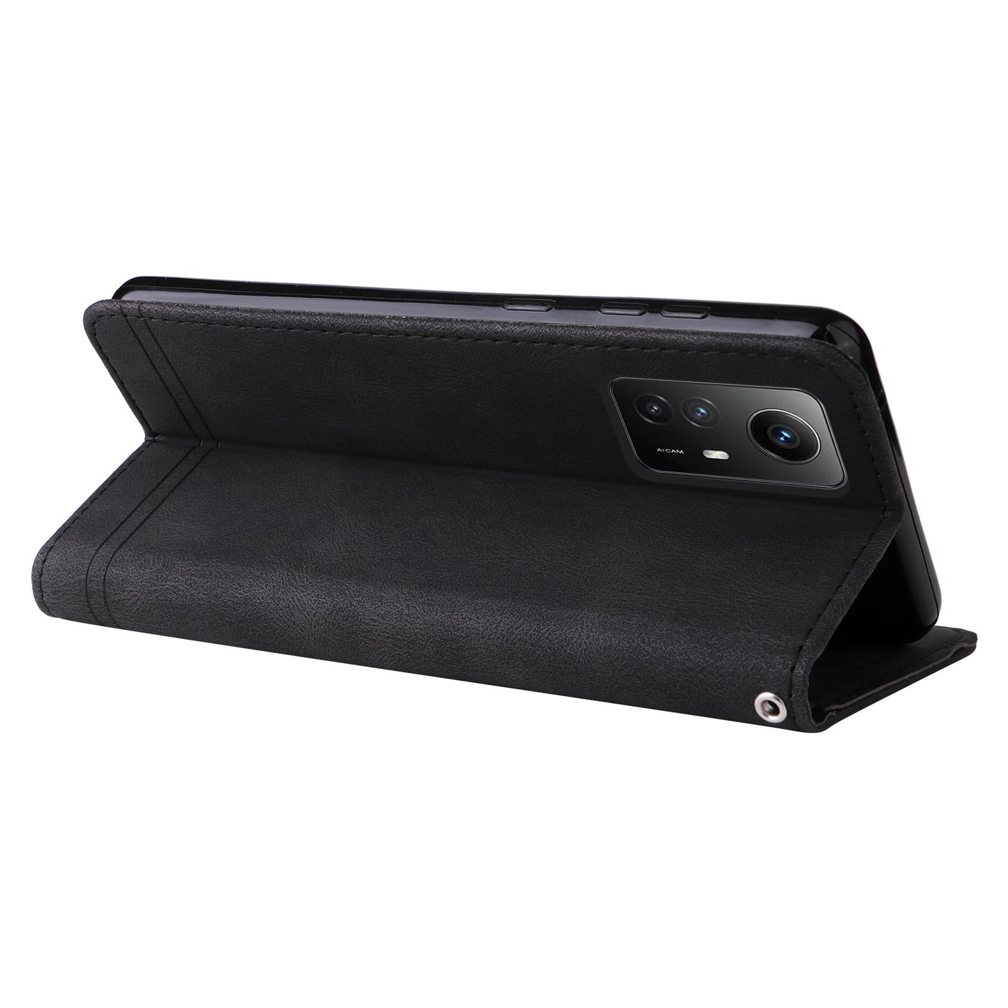 For Xiaomi Redmi Note 12S 4G Skin-touch Phone Case Imprinted Lines Stand PU Leather Wallet Cover