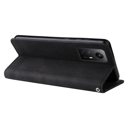 For Xiaomi Redmi Note 12S 4G Skin-touch Phone Case Imprinted Lines Stand PU Leather Wallet Cover