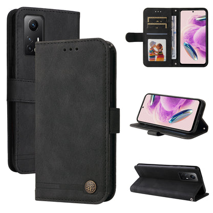 For Xiaomi Redmi Note 12S 4G Skin-touch Phone Case Imprinted Lines Stand PU Leather Wallet Cover