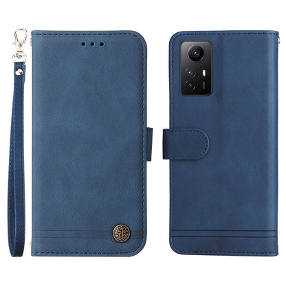 For Xiaomi Redmi Note 12S 4G Skin-touch Phone Case Imprinted Lines Stand PU Leather Wallet Cover